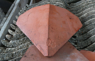 Reclaimed clay bonnets and valley tiles